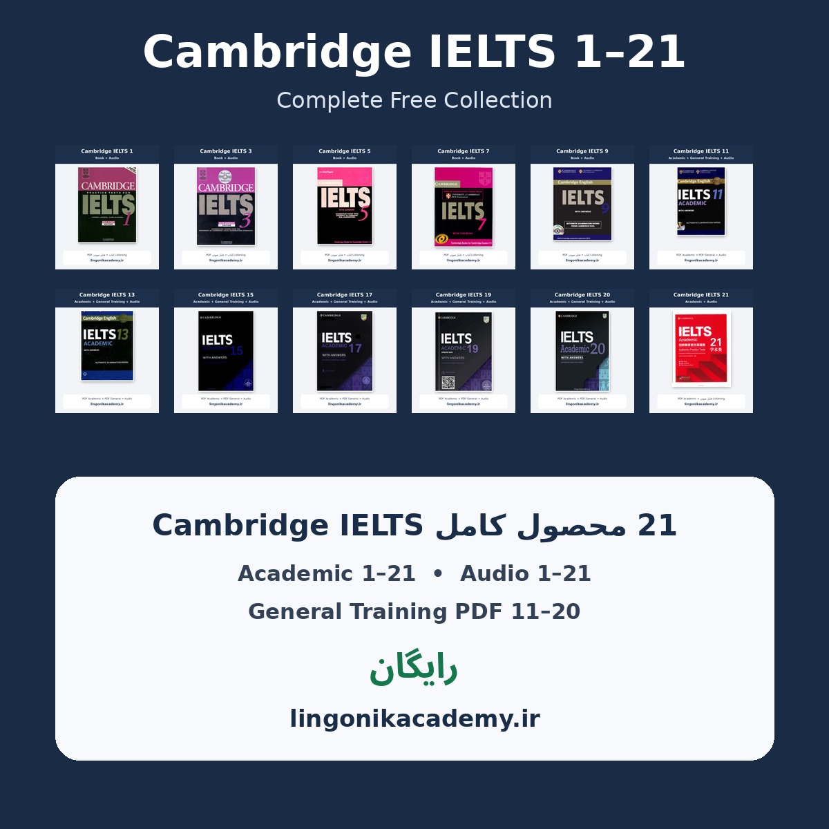 پکیج رایگان Cambridge IELTS 1 تا 21 | کتاب + فایل صوتی